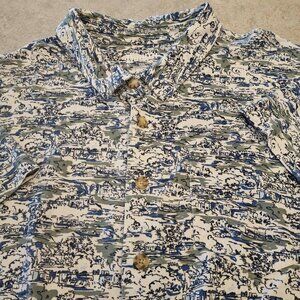 Duluth Trading Co Shirt Mens 3XL Blue Green Scenic City Button Up Short Sleeve